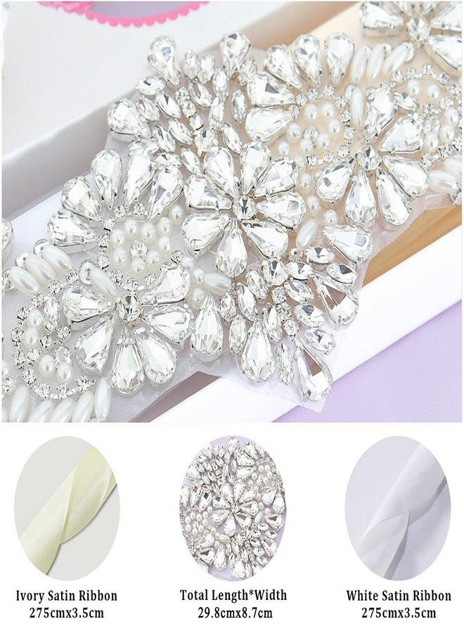 Pardecor Belt with Rhinestone Bridal Wedding Dress Belt Silver Crystal Rhinestone Pearl Belts Beaded Women's sash for Bridesmaid Gowns - Image 5